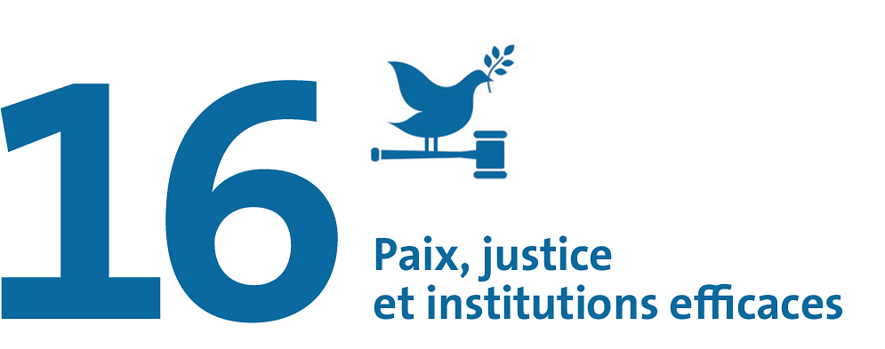 SDG 16: Paix, justice et institutions efficaces.